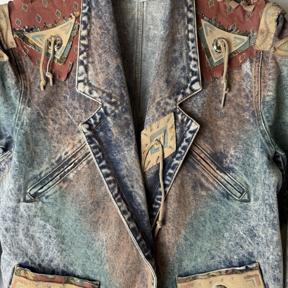 VTG 80s 90s Womens Sz S Western Denim Jacket Acid Wash Southwestern Cowgirl USA - Picture 7 of 14